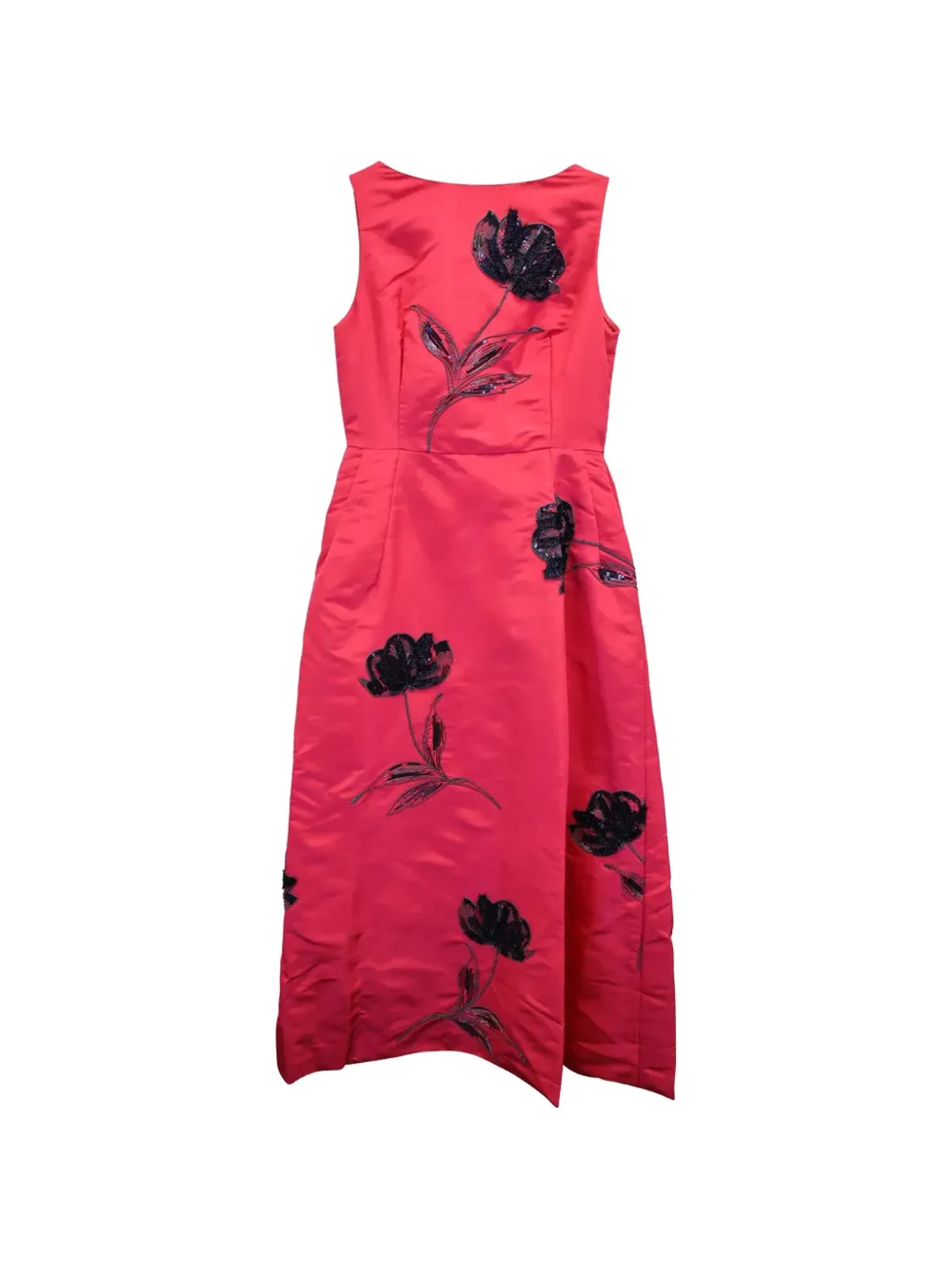 Oscar de la Renta ビンテージ 花柄装飾ノースリーブドレス ミディ丈（赤） - 画像1