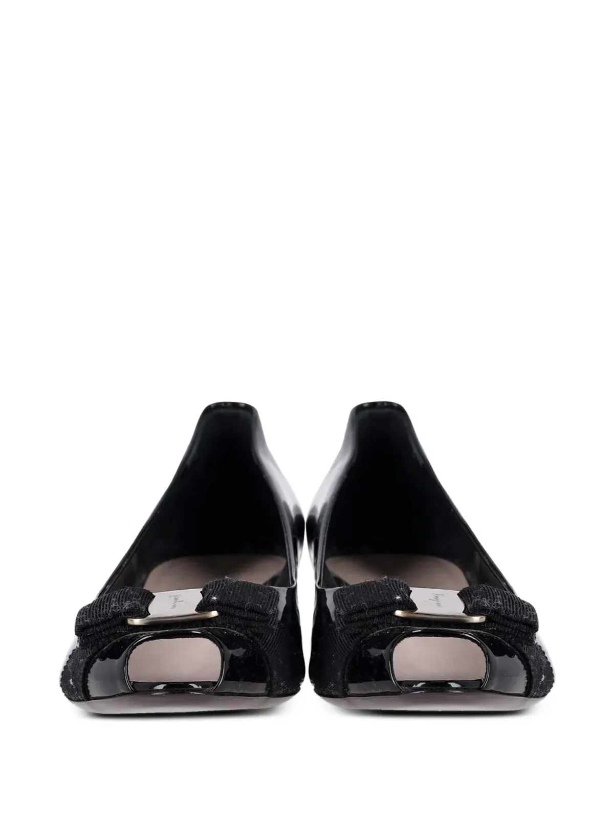 Ferragamo Pre-Owned Vara Bow ピープトゥパンプス（ブラック） - 画像3