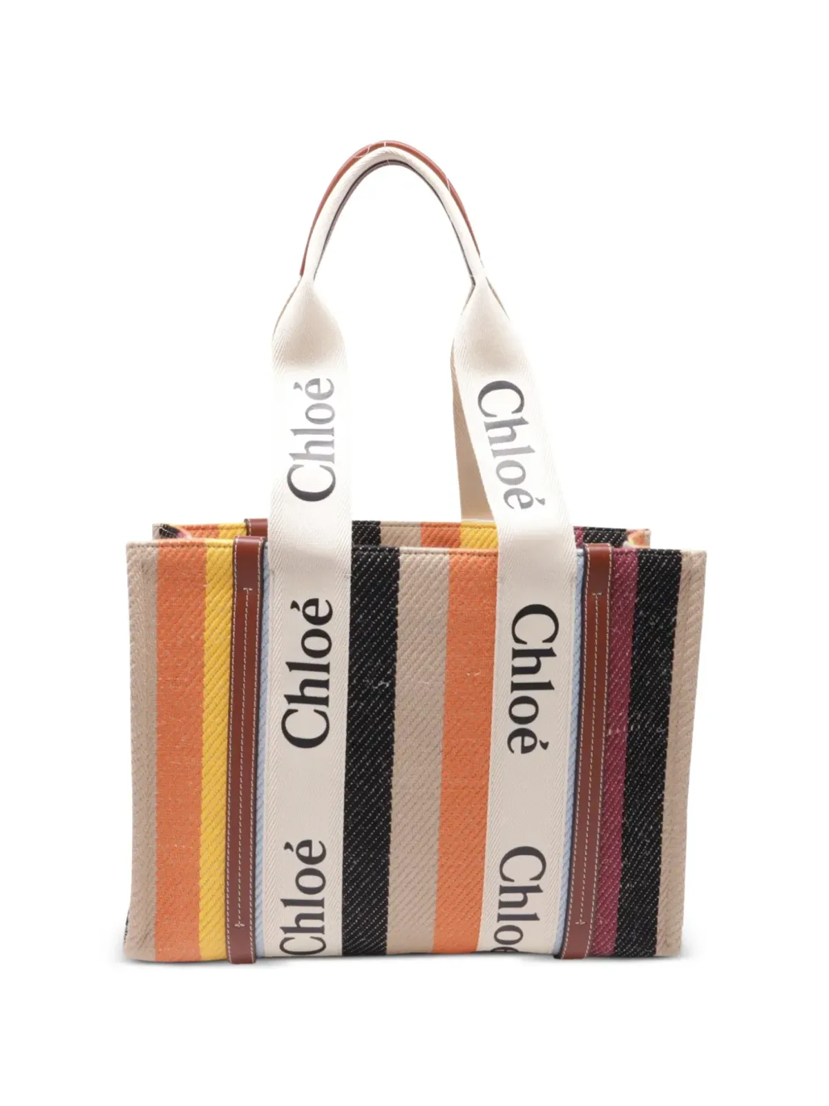 Chloé Vintage ウッディストライプ ロゴプリント トートバッグ - 画像2