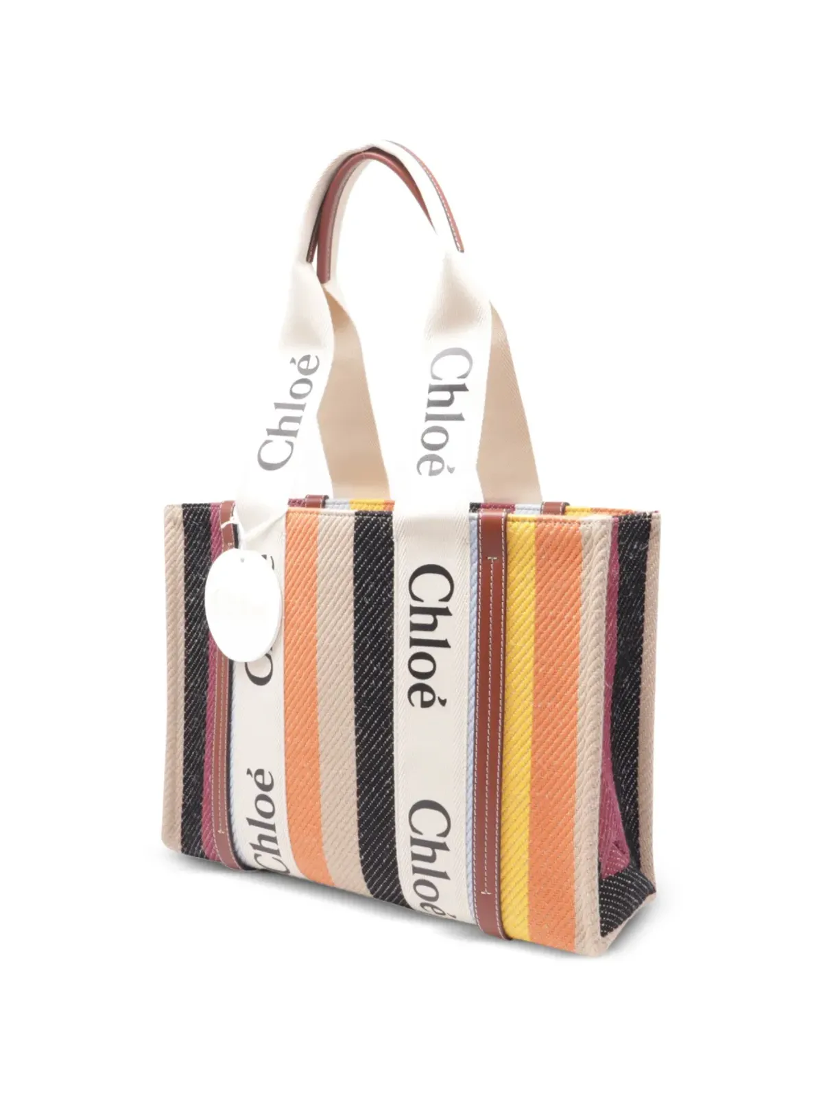 Chloé Vintage ウッディストライプ ロゴプリント トートバッグ - 画像3