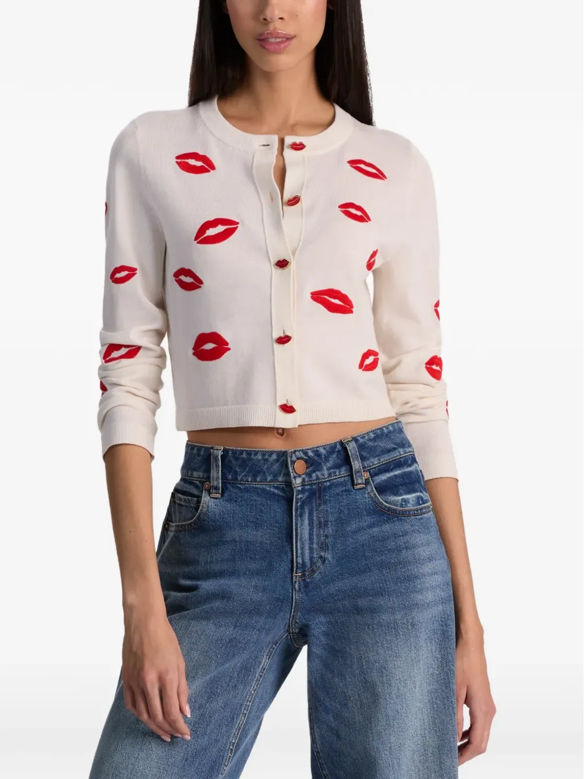 alice + olivia ダローダ リッププリント カーディガン - 画像5