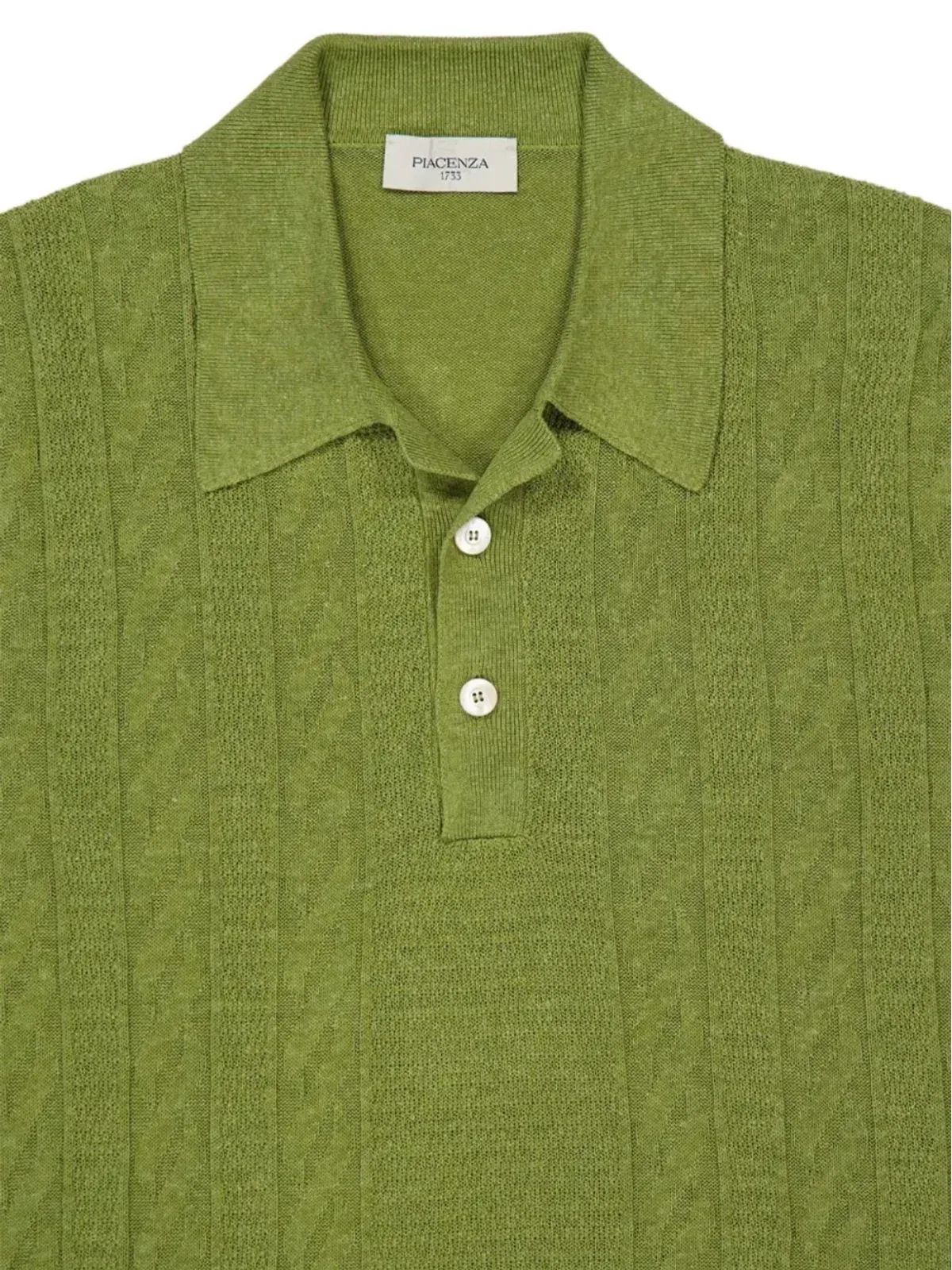 Piacenza Cashmere グリーンのケーブル編みポロシャツ - 画像3