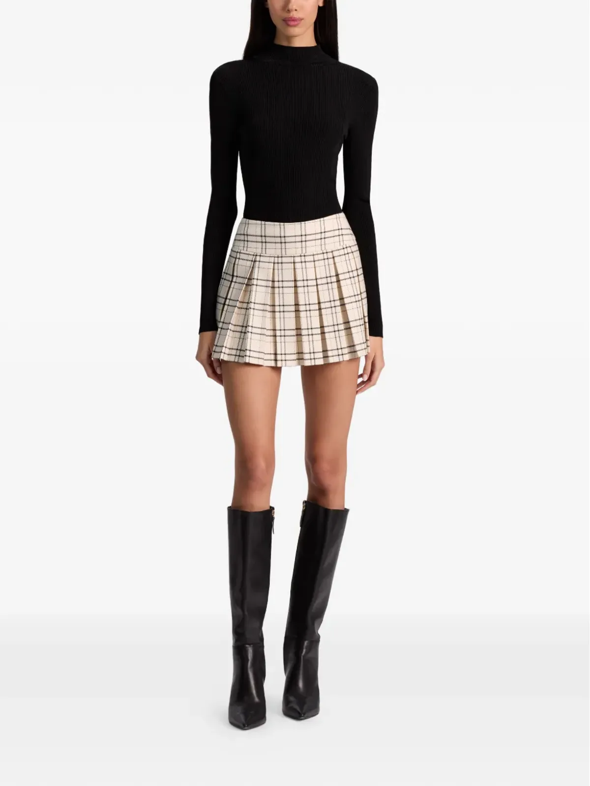 alice + olivia ボックスプリーツチェック柄ミニスカート - 画像2