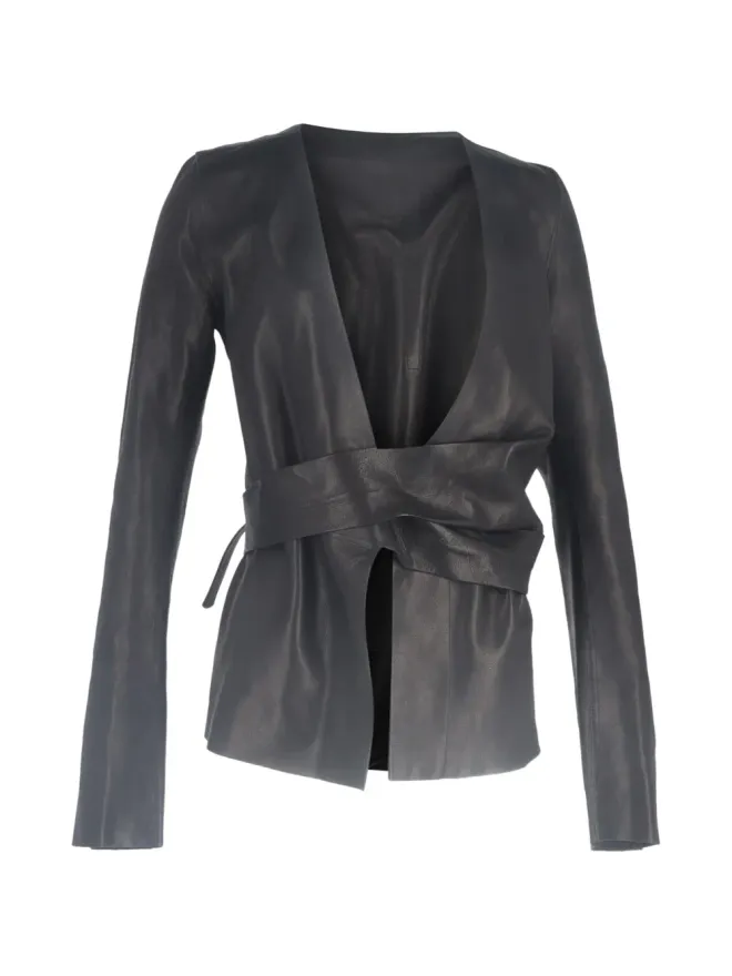 Rick Owens Vintage Rick Owens Vintage wrap-around leather jacket - Blackの商品画像