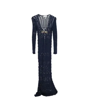 PUCCI Pre-Owned クロシェ Vネック マキシドレス - ブルー - サムネイル1