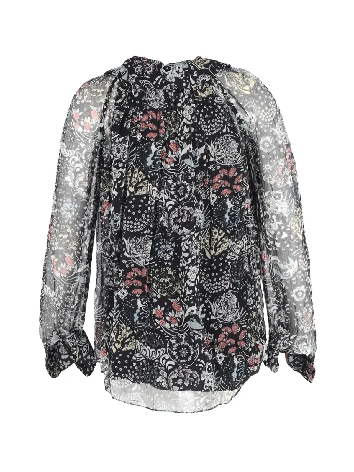 Chloé Vintage 黒地に花柄プリントの長袖ブラウス - 画像2