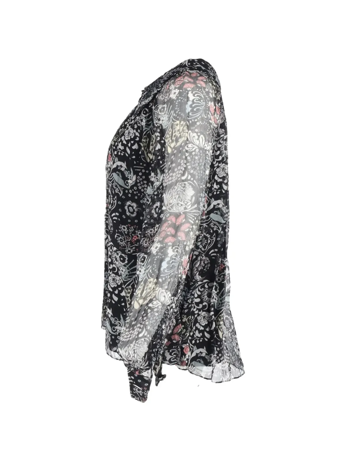 Chloé Vintage 黒地に花柄プリントの長袖ブラウス - 画像3