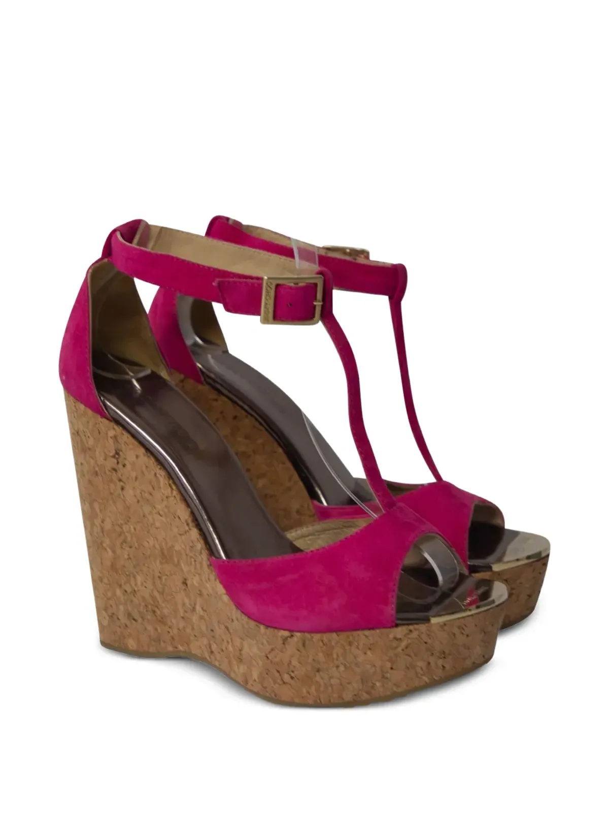 Jimmy Choo Vintage T-barオープントゥウェッジサンダル ピンク - 画像2