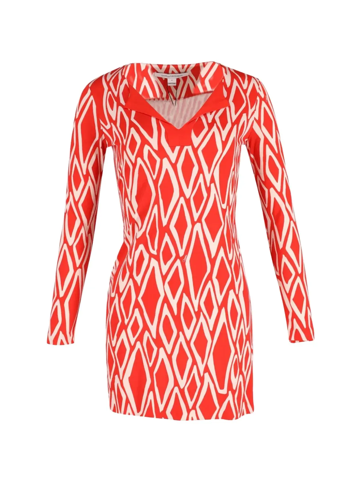 Diane Von Furstenberg Vintage 赤のプリント ロングスリーブ ドレス（Vネック） - 画像1