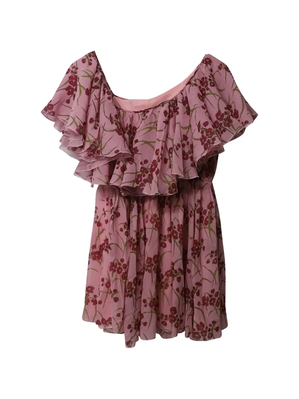 Giambattista Valli Vintage ワンショルダー花柄プリント シルク ミニドレス - 画像2