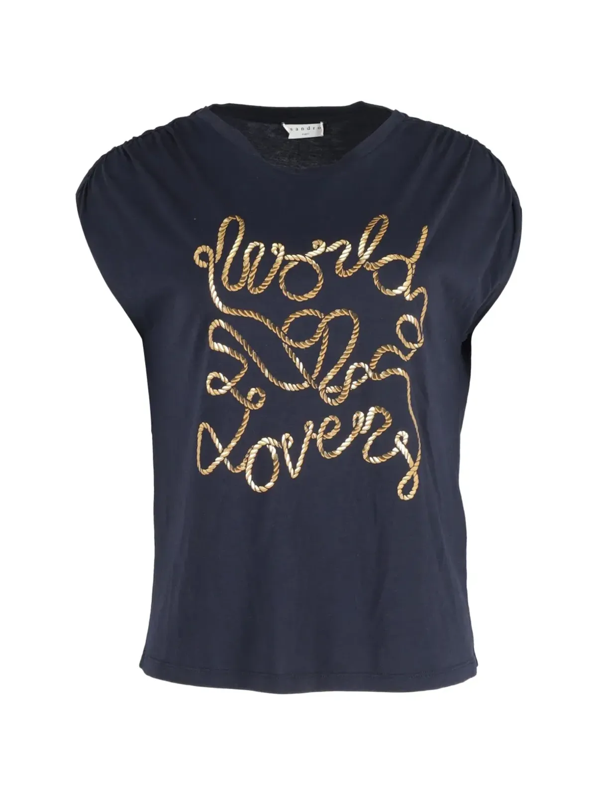 SANDRO World Lovers print rope-design T-shirt - Blue - 画像1