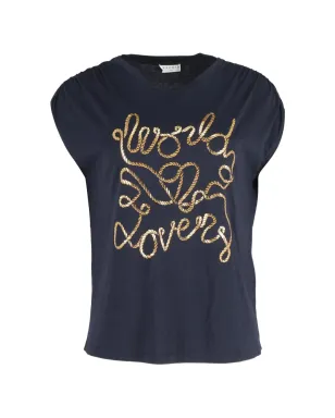 SANDRO World Lovers print rope-design T-shirt - Blue - サムネイル1