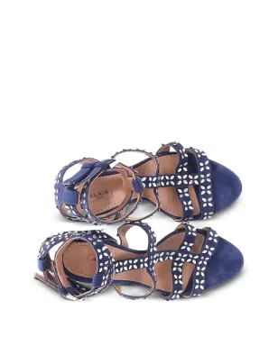 Alaïa Pre-Owned 花モチーフ・スタッズ付き アンクルストラップ サンダル - Blue - サムネイル4