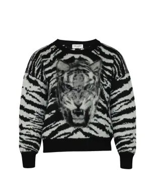 Saint Laurent Pre-Owned タイガー柄インターシャセーター ブラック - サムネイル1
