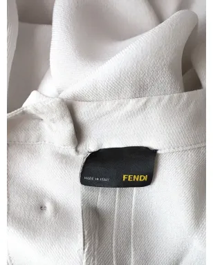 Fendi Pre-Owned ラッフルVネック ブラウス（ホワイト） - サムネイル4