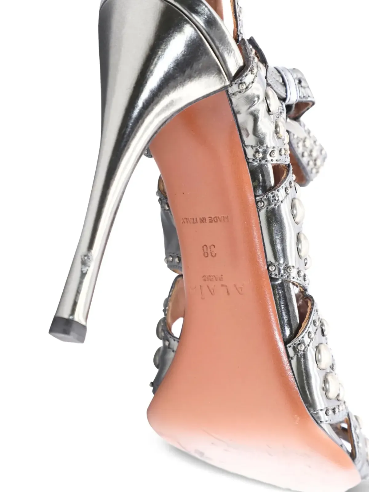 Alaïa Pre-Owned スタッズ付きストラップヒールサンダル - シルバー - 画像5