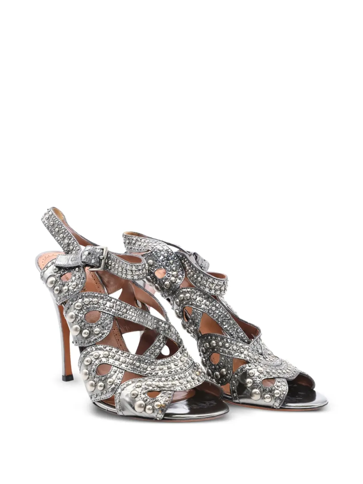 Alaïa Pre-Owned スタッズ付きストラップヒールサンダル - シルバー - 画像2