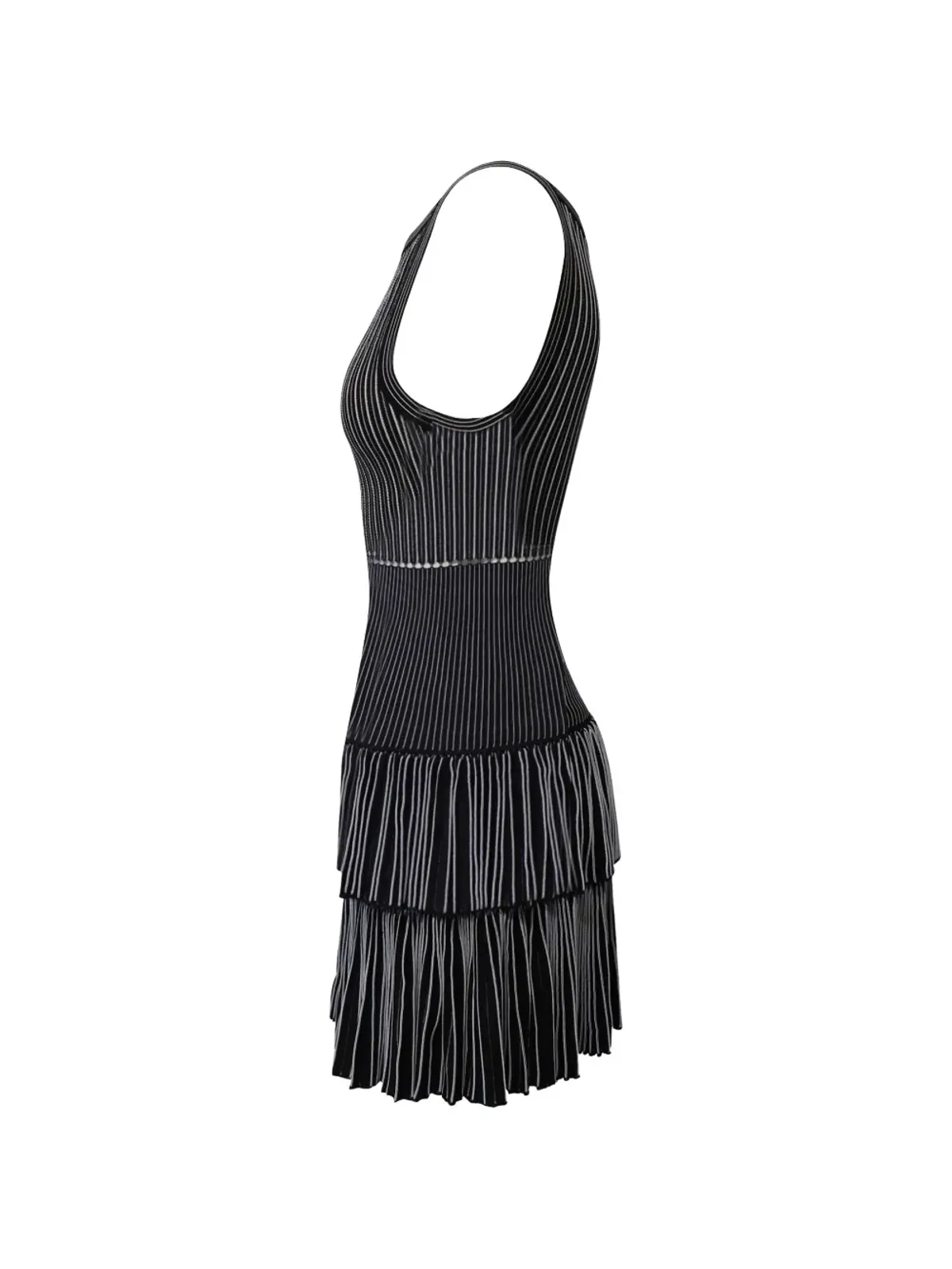Alaïa ビンテージ ティアードプリーツのAラインドレス（ブラック） - 画像3