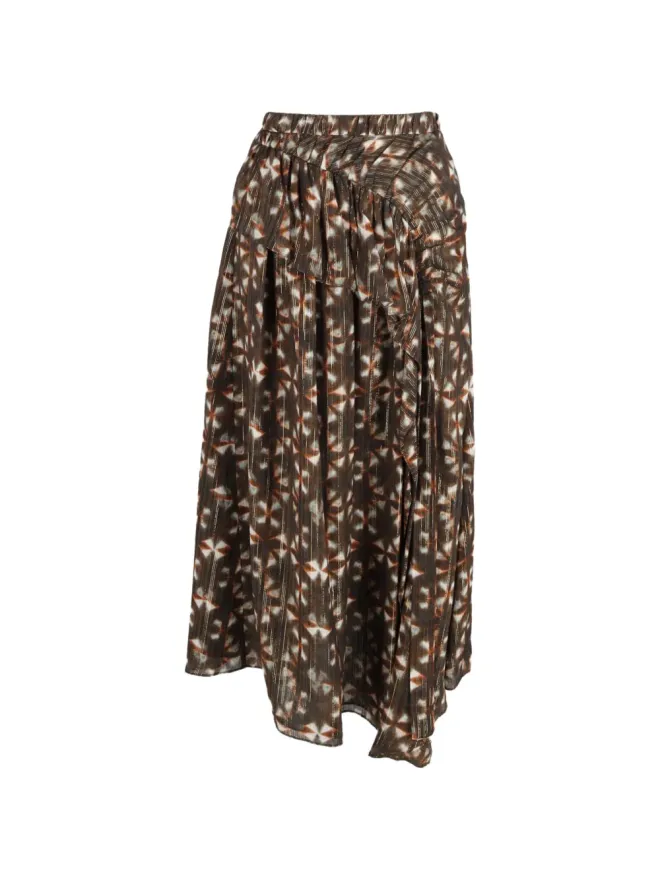 Ulla Johnson Ulla Johnson ブラウンのミディプリントフリルスカートの商品画像