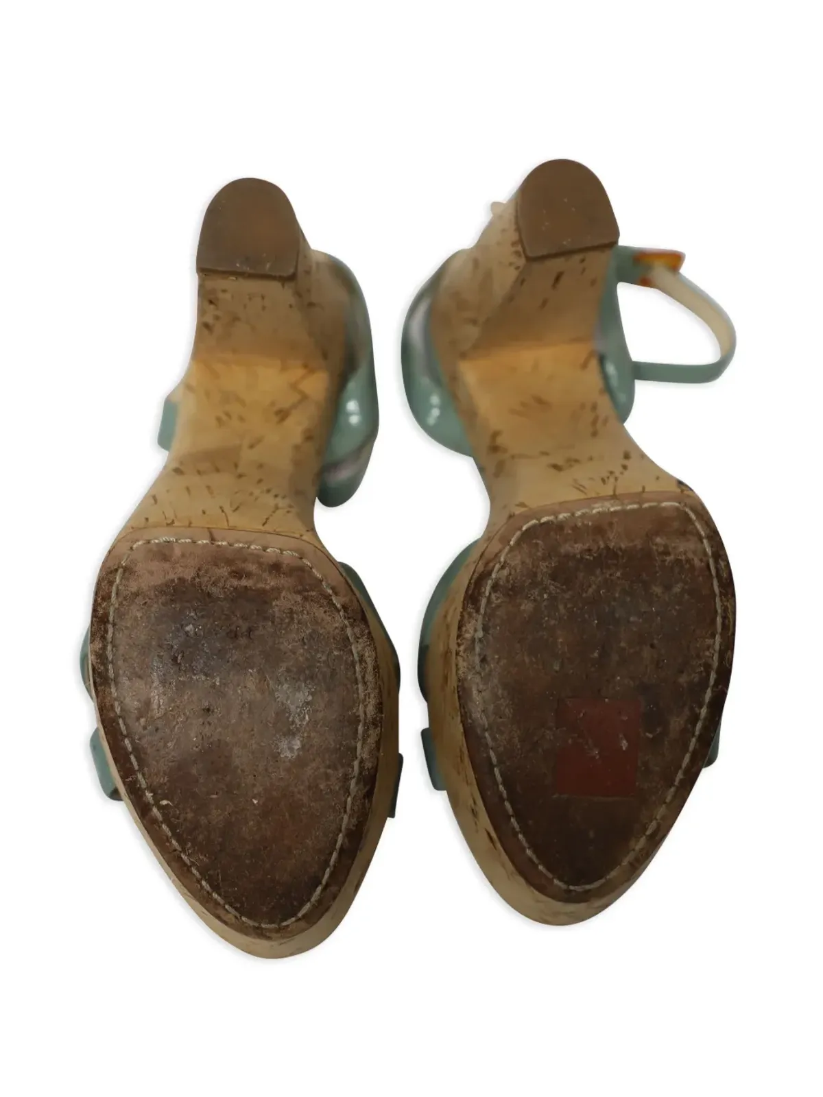 Prada Pre-Owned グリーンのヴィンテージ プラットフォームコルクヒールサンダル - 画像5