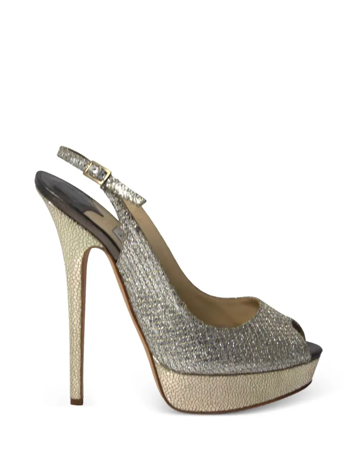 Jimmy Choo Pre-Owned グリッター プラットフォーム スリングバック パンプス（シルバー） - 画像1