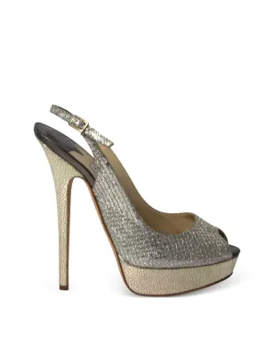 Jimmy Choo Pre-Owned グリッター プラットフォーム スリングバック パンプス（シルバー） - サムネイル1