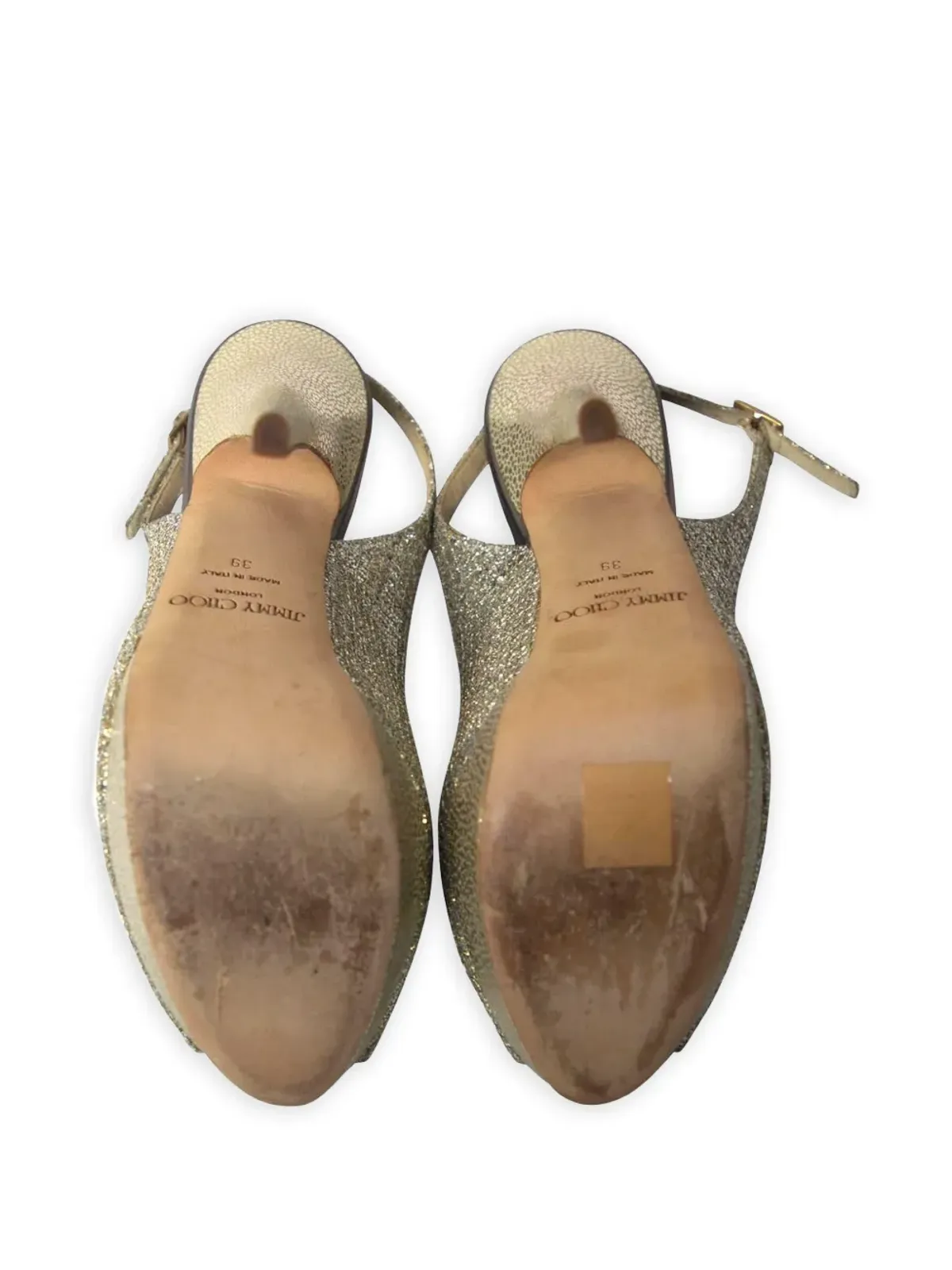 Jimmy Choo Pre-Owned グリッター プラットフォーム スリングバック パンプス（シルバー） - 画像5