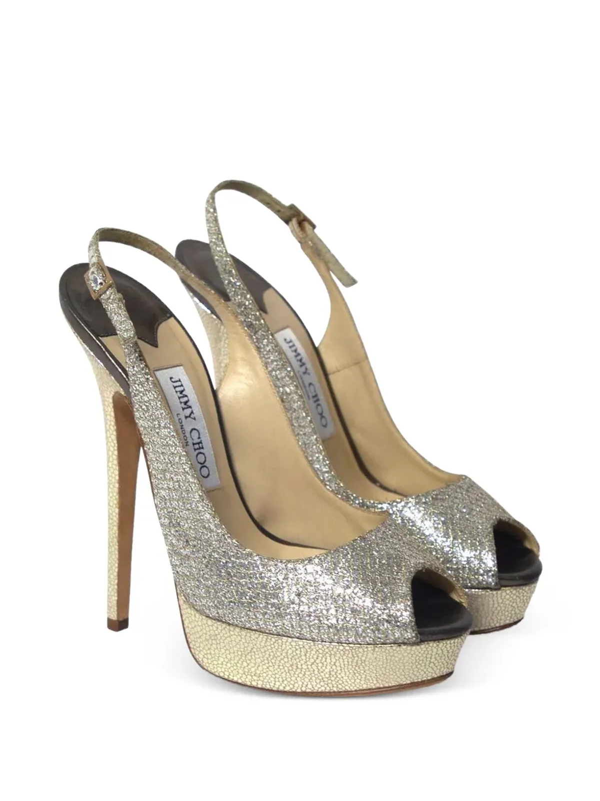 Jimmy Choo Pre-Owned グリッター プラットフォーム スリングバック パンプス（シルバー） - 画像2
