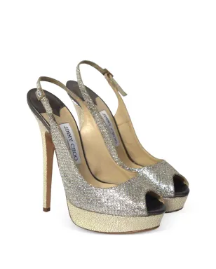 Jimmy Choo Pre-Owned グリッター プラットフォーム スリングバック パンプス（シルバー） - サムネイル2