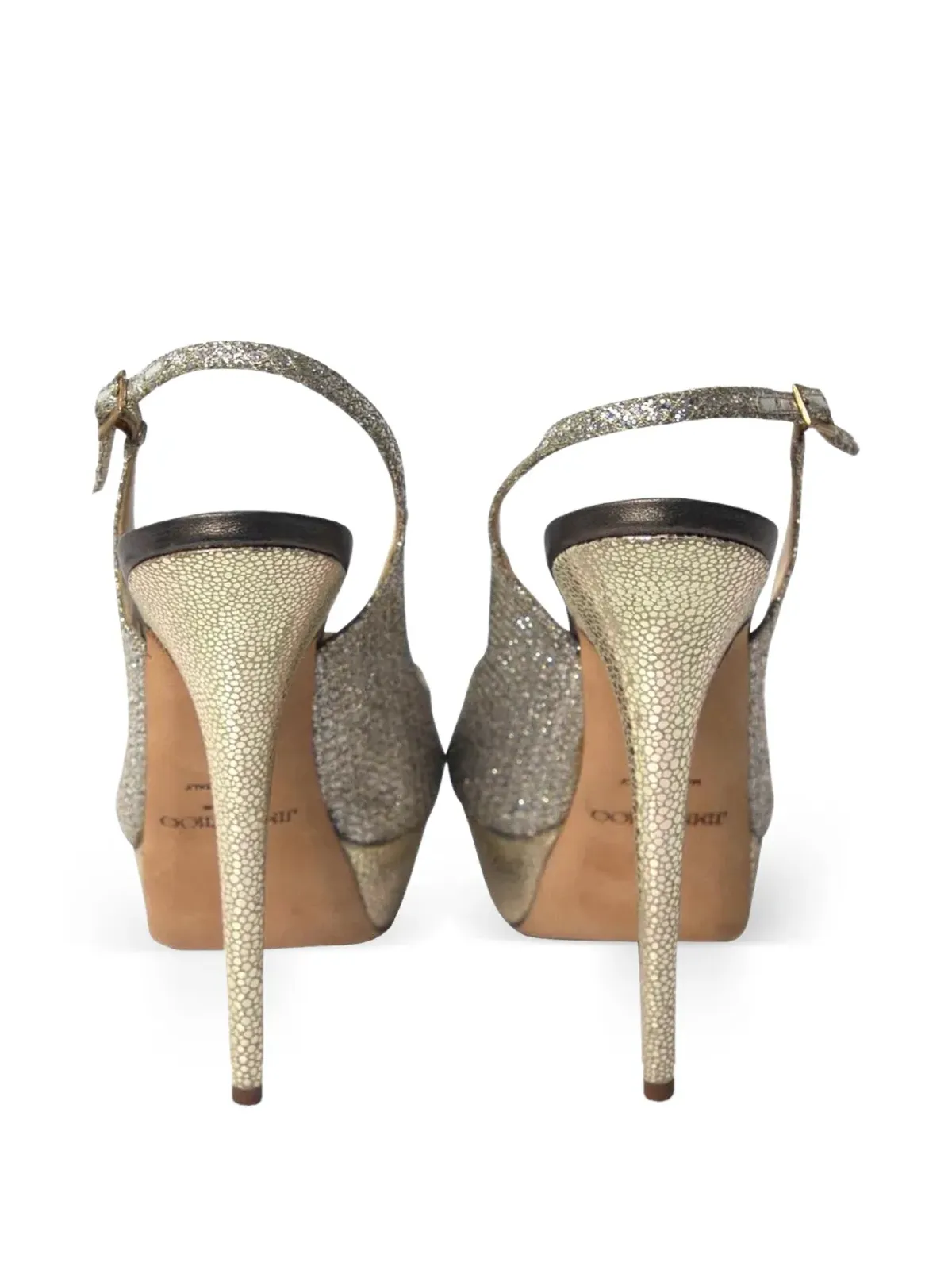 Jimmy Choo Pre-Owned グリッター プラットフォーム スリングバック パンプス（シルバー） - 画像3