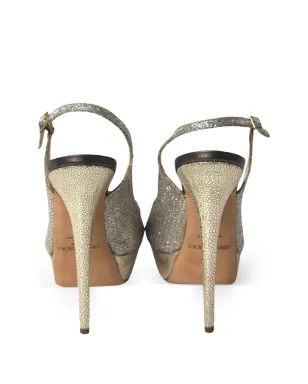 Jimmy Choo Pre-Owned グリッター プラットフォーム スリングバック パンプス（シルバー） - サムネイル3