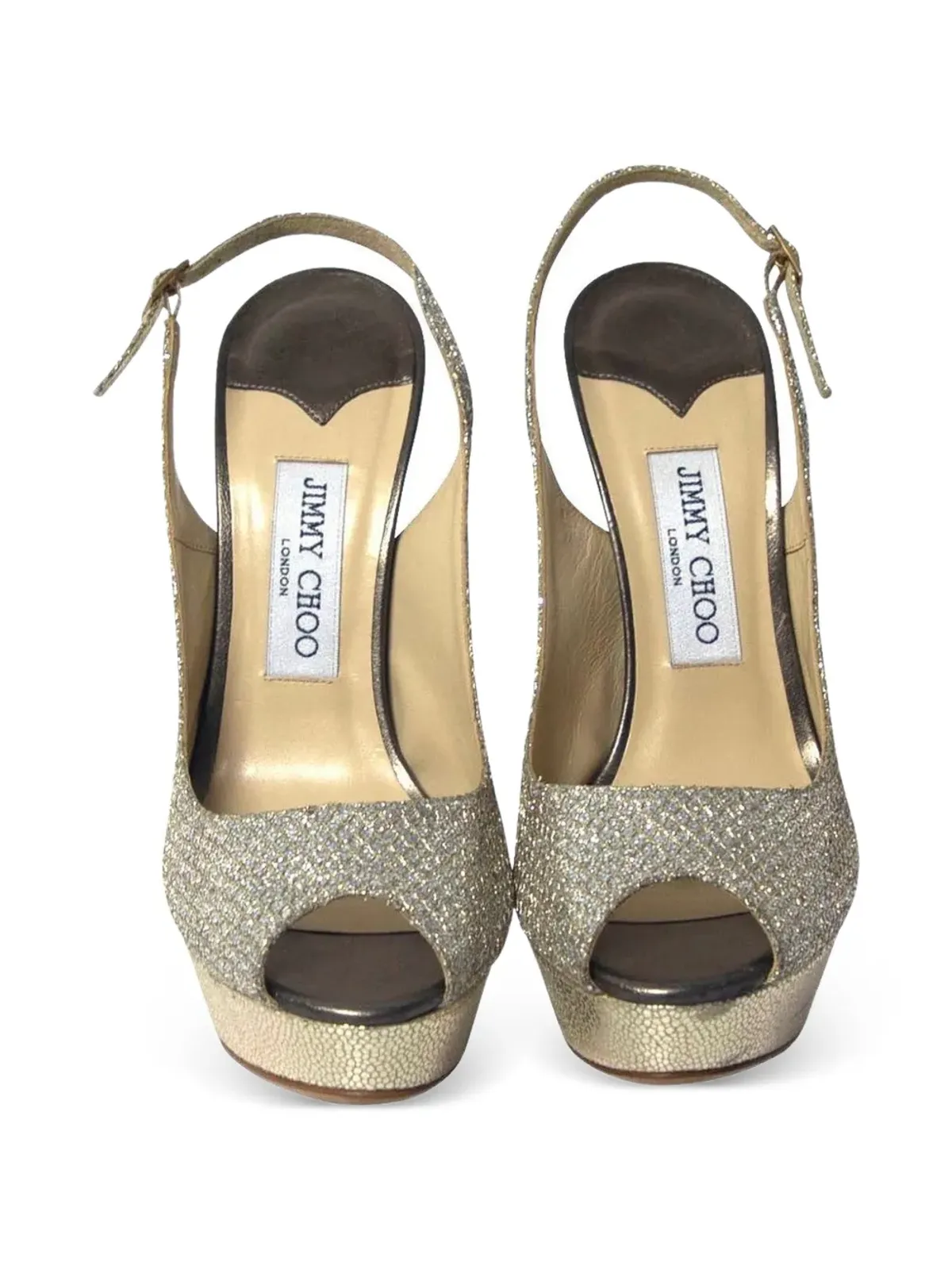 Jimmy Choo Pre-Owned グリッター プラットフォーム スリングバック パンプス（シルバー） - 画像4