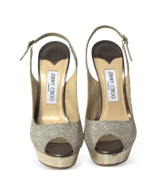 Jimmy Choo Pre-Owned グリッター プラットフォーム スリングバック パンプス（シルバー） - サムネイル4