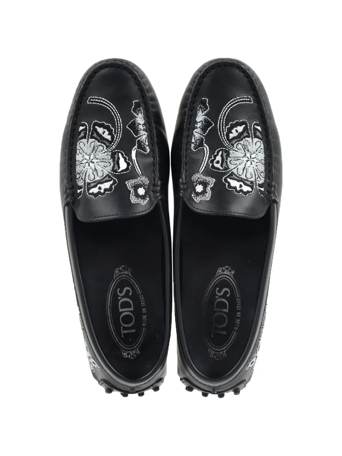Tod's Vintage 花刺繍入りレザー ローファー - 画像4
