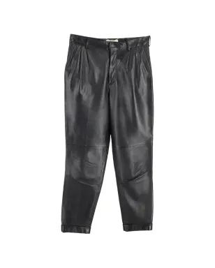 Saint Laurent Pre-Owned プリーツレザーパンツ - Black - サムネイル1