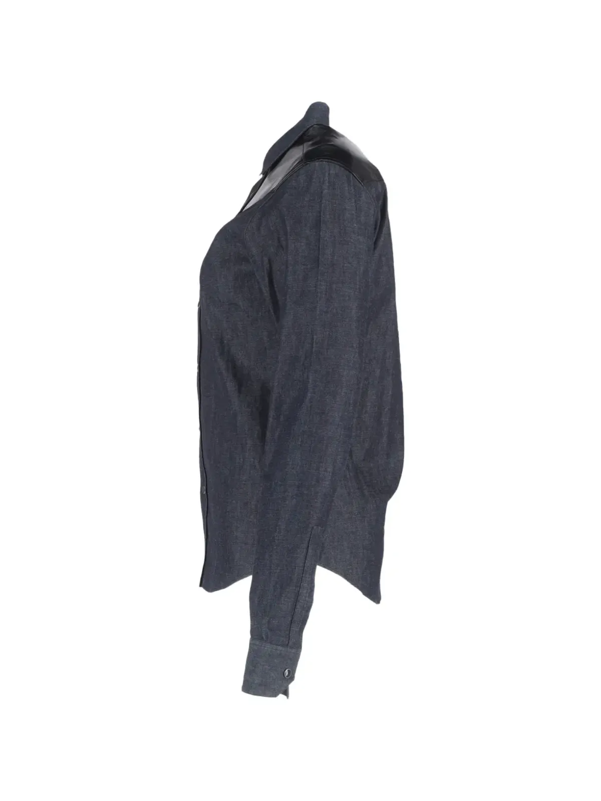 Saint Laurent Pre-Owned レザー・トリム長袖シャツ（グレー） - 画像3