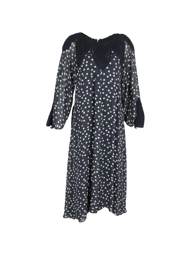 RIXO Rixo Irene crochet-detail polka-dot dress - Blueの商品画像