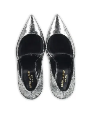Saint Laurent Anja テクスチャード ポインテッドパンプス - シルバー - サムネイル5