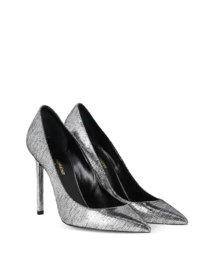 Saint Laurent Anja テクスチャード ポインテッドパンプス - シルバー - サムネイル2