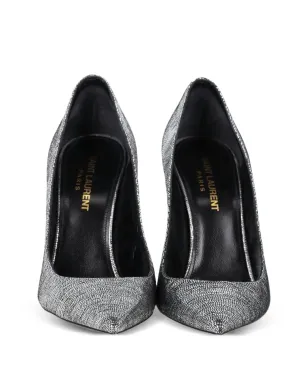 Saint Laurent Anja テクスチャード ポインテッドパンプス - シルバー - サムネイル4