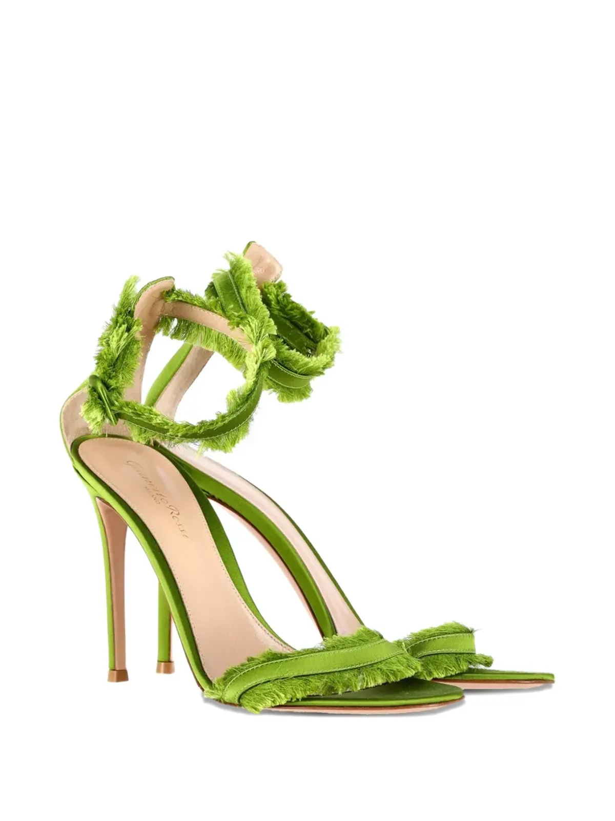 Gianvito Rossi フリンジトリム サテンサンダル - グリーン - 画像2