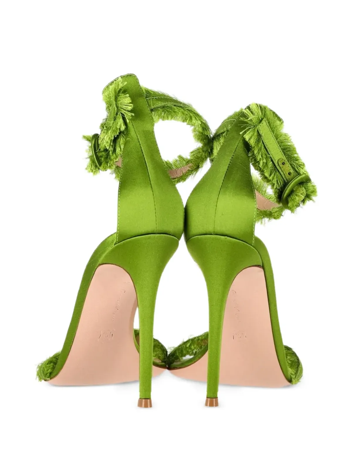 Gianvito Rossi フリンジトリム サテンサンダル - グリーン - 画像3