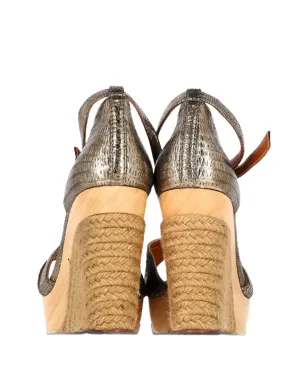 Lanvin Pre-Owned スネーク柄エンボス風スリングバック・エスパドリーユ - シルバー - サムネイル3