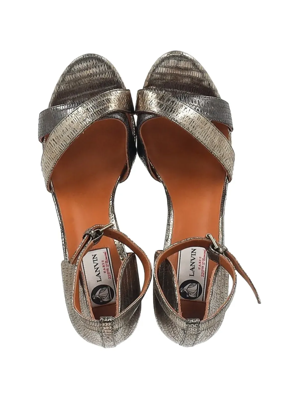Lanvin Pre-Owned スネーク柄エンボス風スリングバック・エスパドリーユ - シルバー - 画像4