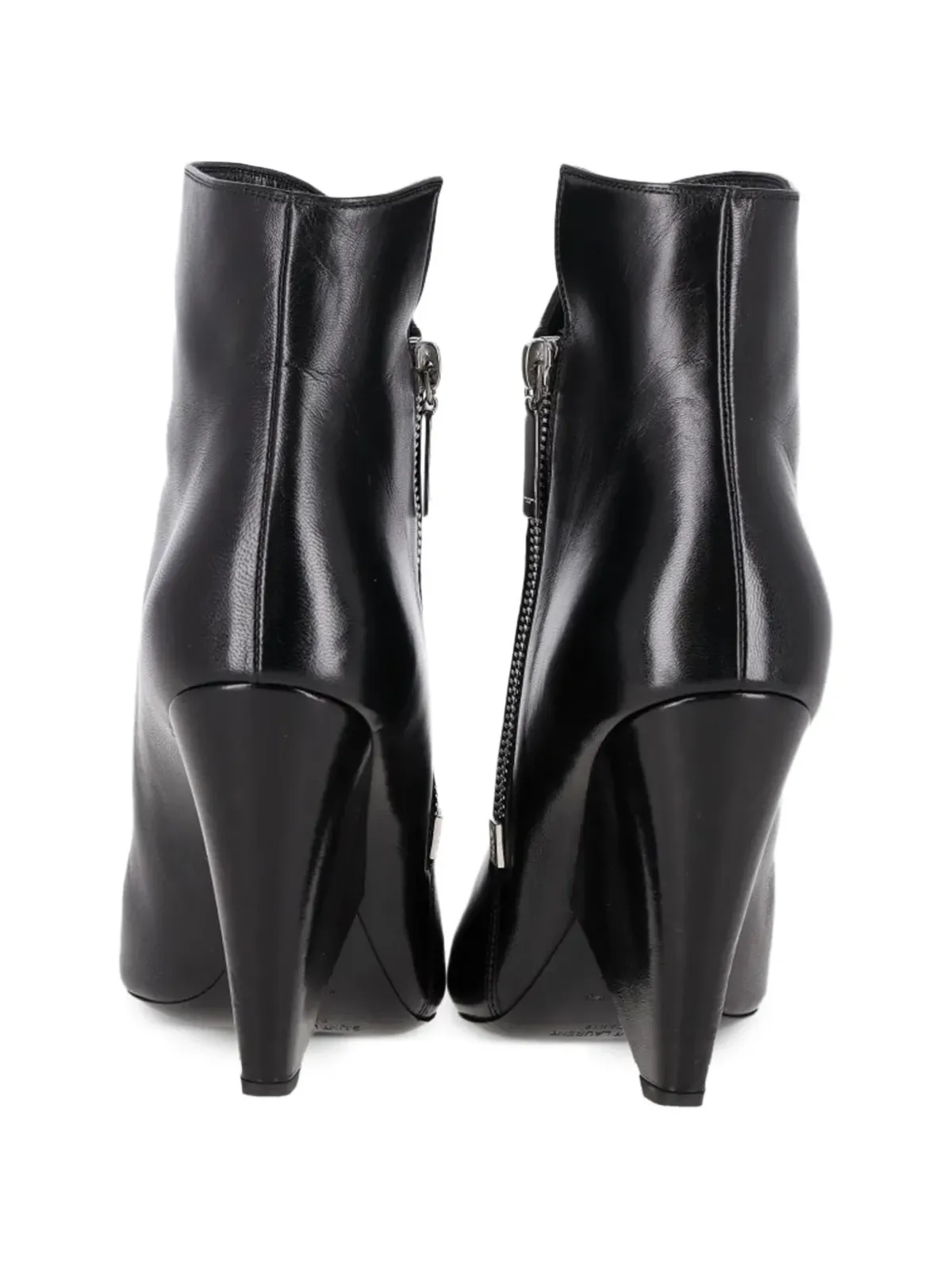 Saint Laurent Pre-Owned ピラミッドヒール レザー アンクルブーツ ブラック - 画像5