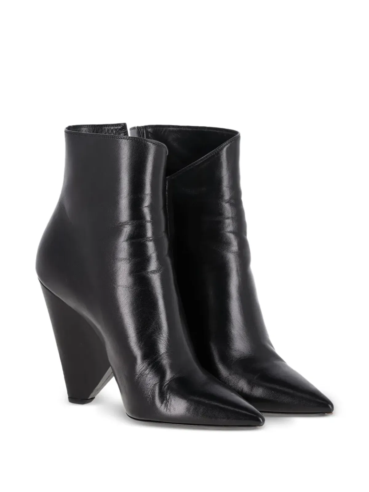 Saint Laurent Pre-Owned ピラミッドヒール レザー アンクルブーツ ブラック - 画像2