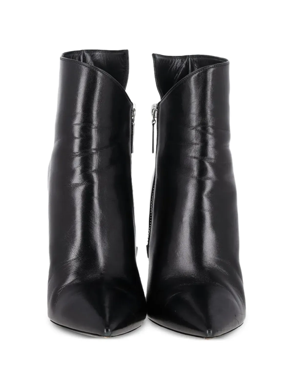 Saint Laurent Pre-Owned ピラミッドヒール レザー アンクルブーツ ブラック - 画像3