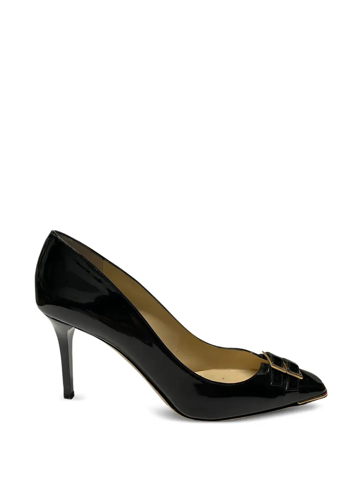 Jimmy Choo ビンテージ スクエアトゥ バックルストラップパンプス ブラック - 画像1