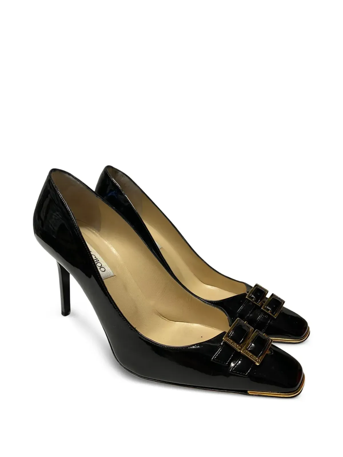 Jimmy Choo ビンテージ スクエアトゥ バックルストラップパンプス ブラック - 画像2