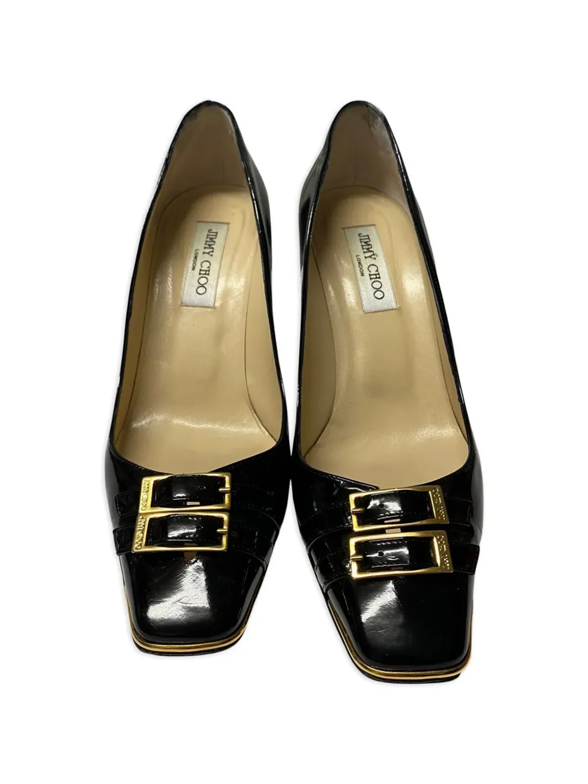 Jimmy Choo ビンテージ スクエアトゥ バックルストラップパンプス ブラック - 画像4